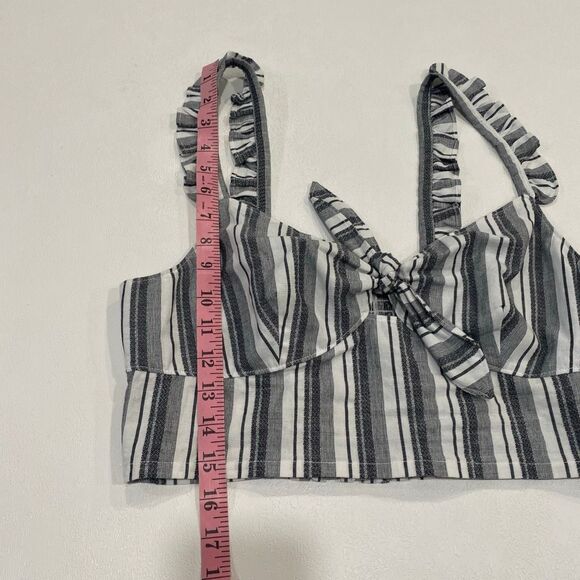 Express Striped Tie-Front Crop Top M | Ruffle Strap Summer Bralette Tank - Picture 4 of 5